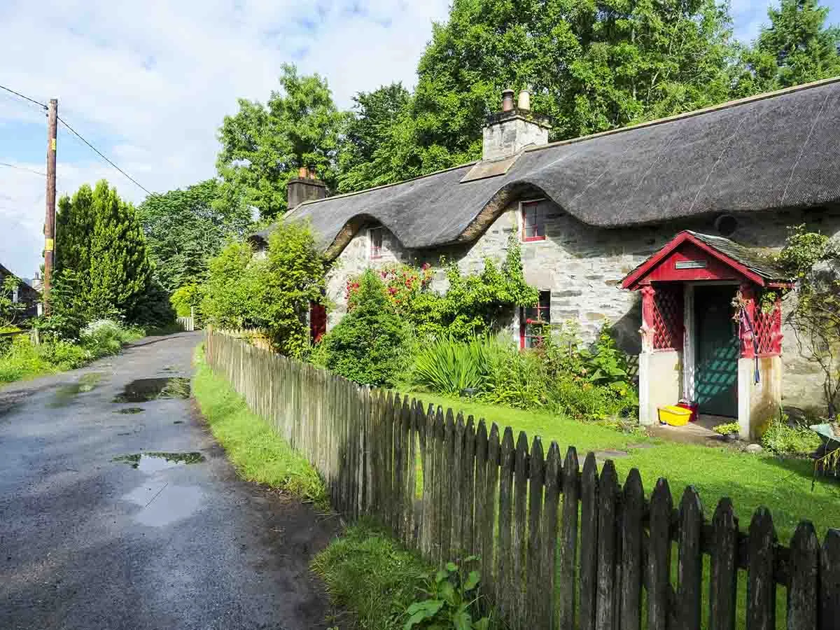 Photo of thatched cottages for sale in Scotland.