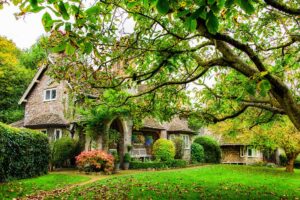 Photo of a rural retreat in England surrounded by forest.